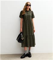 Women's Green Check Print Midi Shirt Dress New Look