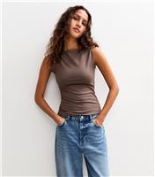 Women's Brown Slash Neck Vest Top New Look
