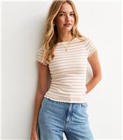 Women's Cream Short Sleeve Ribbed Striped Print Baby Lock T-Shirt New Look