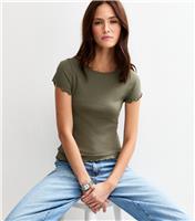 Women's Dark Khaki Short Sleeve Baby Lock T-Shirt New Look