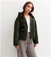 Girls' Dark Khaki Coated Hooded Jacket New Look