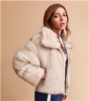 Girls' Cream Faux Fur Collared Jacket New Look