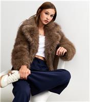 Girls' Dark Brown Faux Fur Short Coat New Look