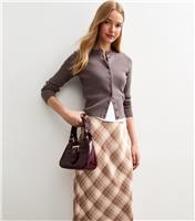 Women's Pink Checked Satin Bias Cut Midi Skirt New Look