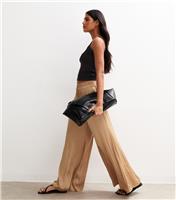 Women's Camel Satin Palazzo Trousers New Look