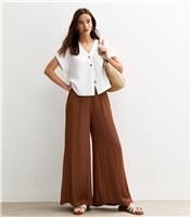 Women's Brown Satin Palazzo Trousers New Look