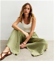 Women's Light Khaki Satin Palazzo Trousers New Look