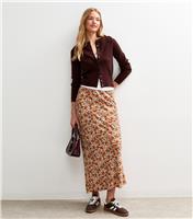 Women's Orange Floral Print Bias Midi Skirt New Look