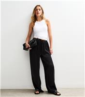Women's Black Shimmer Satin Wide Leg Trousers New Look