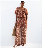 Women's Brown Floral Print Wide Leg Trousers New Look