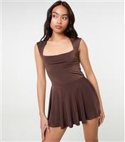 Women's Brown Open Back Playsuit Pink Vanilla New Look