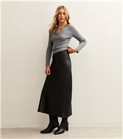 Women's Tall Black Bias Cut Satin Midi Skirt New Look