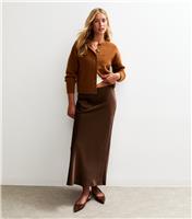 Women's Tall Brown Bias Cut Satin Midi Skirt New Look