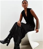 Women's Black Satin Bias Cut Midi Skirt New Look