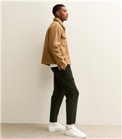 Men's Khaki Relaxed Pull On Drawstring Waist Corduroy Trousers New Look