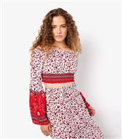 Women's Red Floral Print Off The Shoulder Cropped Top Apricot New Look