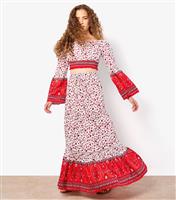 Women's Multicoloured Floral Print Tiered Maxi Skirt Apricot New Look