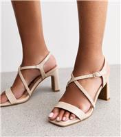 Women's Wide Fit Off White Crossover Strap Block Heel Sandals Vegan New Look