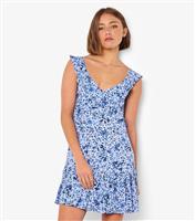 Women's Blue Floral Print Mini Dress Apricot New Look