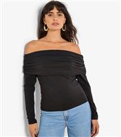 Women's Black Long Sleeve Bardot Top Apricot New Look