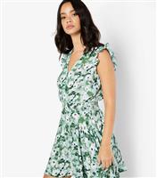 Women's Green Floral Print Mini Smock Dress Apricot New Look