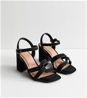 Women's Wide Fit Black Twist Strap Block Heel Sandals Vegan New Look