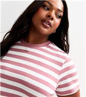 Women's Plus Size Pink Striped Crew Neck Tee Curves New Look