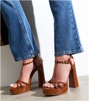 Women's Rust Croc Effect Platform Sandals New Look