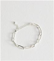 Silver Tone Rectangular Link Bracelet New Look