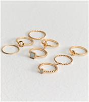 Gold Tone Pack of 8 Faux Stone Thin Rings New Look