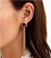 Gold Tone Gem Stud Tassel Earrings New Look