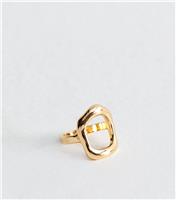Gold Tone Sculptural Square Face Ring New Look