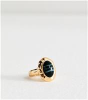 Gold Tone Textured Stone Embellished Ring New Look