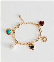 Gold Tone Multi Charm Bracelet New Look