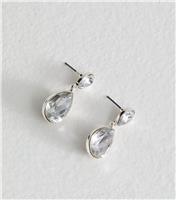Silver Tone Teardrop Gem Stone Earrings New Look