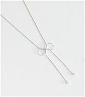 Silver-Tone Faux Pearl Charm Bow Long Necklace New Look