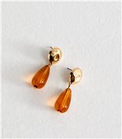 Gold Tone Hammered Bead Charm Drop Earrings New Look
