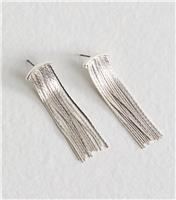 Silver Tone Curved Tassel Chain Earrings New Look