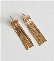 Gold Tone Curved Tassel Chain Earrings New Look