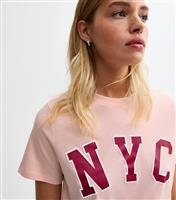 Women's Light Pink NYC Print Oversized T-Shirt New Look