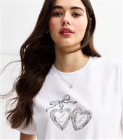 Women's White Heart Locket T-Shirt New Look