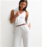 Women's Light Grey Check Waistband Wide Leg Joggers New Look