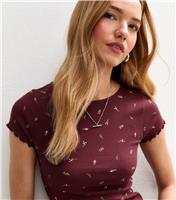 Women's Red Ditsy Print Ribbed Babylock T-Shirt New Look