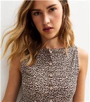 Women's Brown Leopard Print Button Through Tank Top New Look