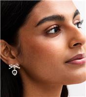 Silver Tone Bow Diamante Drop Earrings New Look
