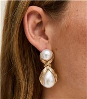 Gold Tone Vintage Look Faux Pearl Teardrop Earrings New Look