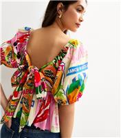 Women's Multicolour Fruit Print Puff Sleeve Peplum Milkmaid Top New Look