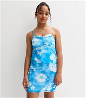 Girls' Blue Floral Print Mesh Skirt New Look