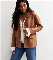 Women's Tan Faux Suede Button Up Jacket New Look