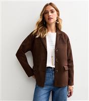 Women's Brown Faux Suede Button Up Jacket New Look